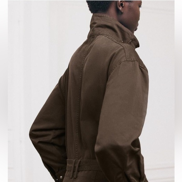 NWT Zara Collection Long Brown Belted Jumpsuit Flight Suit Coveralls Romper S - Picture 6 of 16